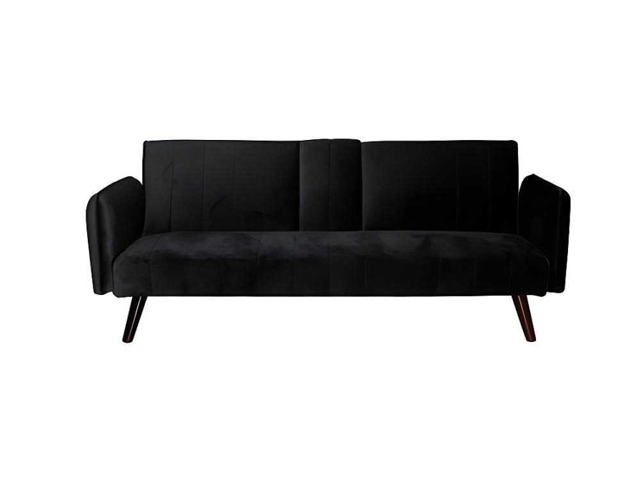 Sofa Cama Clic-Clac E Dobravel | Saldosystocks Click Clac Roma Sofa-Cama De 2 Lugares Repousa Vidro Veludo 183X74Cm Preto