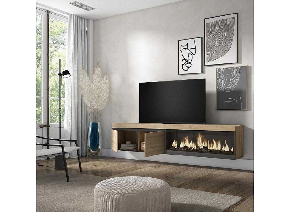 Movel De Tv | Skraut Home Movel De Tv, 210, Para Televisores Ate 80", Lareira Electrica Xxl, Suspensos, Carvahlo