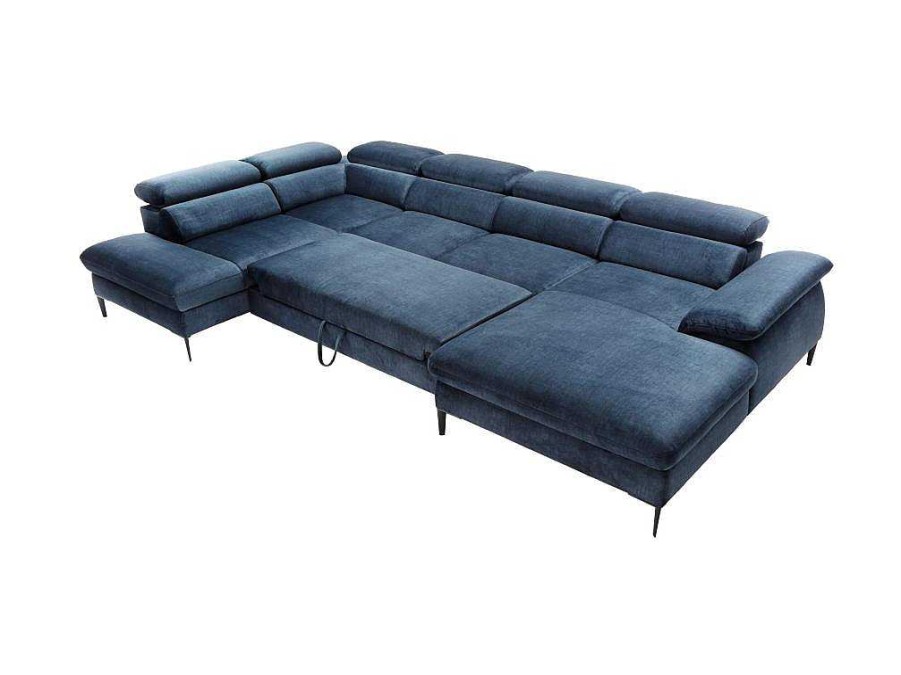 Sofa Panoramico | PASCAL MORABITO Grande Sofa De Canto Direito Panoramico Convertivel Veludo Azul-Escuro - Sepina De Pascal Morabito