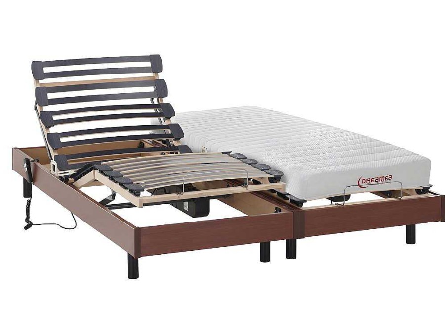 Cama Articulada | DREAMEA Cama Eletrica Articulada Colchao Acolhimento Latex - Cerejeira - 2 X 80 X 200 Cm - Tyndare Da Dreamea