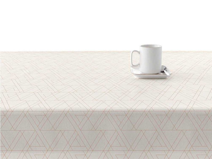 Texteis De Mesa | Purline Nappe Anti-Taches 100% Coton 1 Piece Beige A Lignes Fondues 300X140