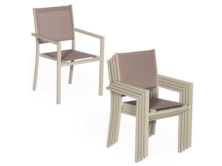 Conjunto Mesa E Cadeiras De Jardim | Happy Garden Conjunto De 4 Cadeiras De Aluminio Em Tons - Textilene Taupe