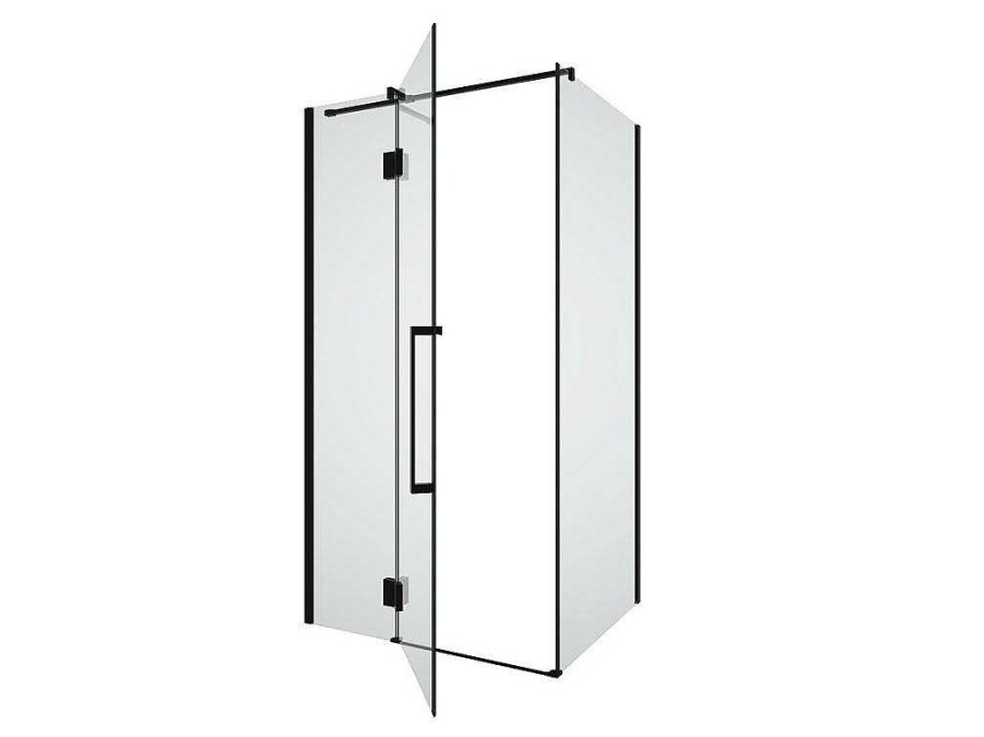 Painel De Duche | Shower & Design Painel De Duche Fixo Com Porta Giratoria Preto Mate Estilo Industrial 80 X 100 X 190 Cm - Princeton