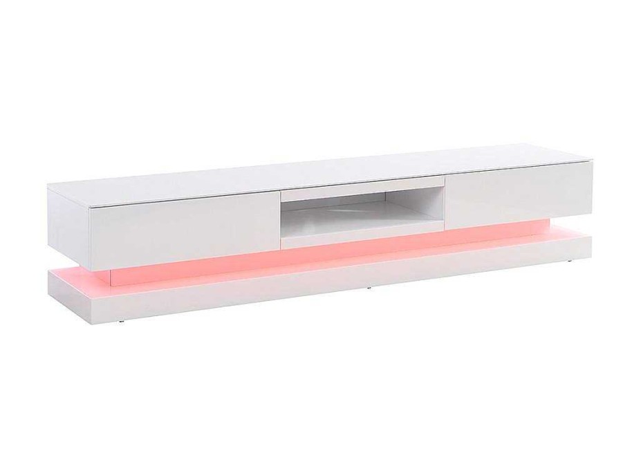 Movel De Tv | Vente-unique Movel De Tv - Mdf Lacado A Branco - Leds - 2 Gavetas E 1 Nicho - Firmament