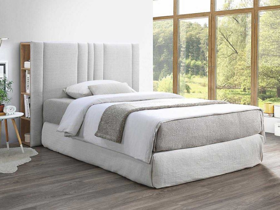 Cabeceira E Ponte De Cama | Vente-unique Cabeceira De Cama Com Espaco De Arrumacao 160 Cm Tecido Cinza-Claro E Natural - Siveri