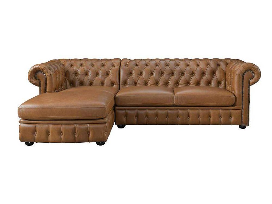 Sofa Em Pele | LINEA SOFA Sofa De Canto Esquerdo Chesterfield Brenton 100% Pele De Bufalo Superior Caramelo Vintage