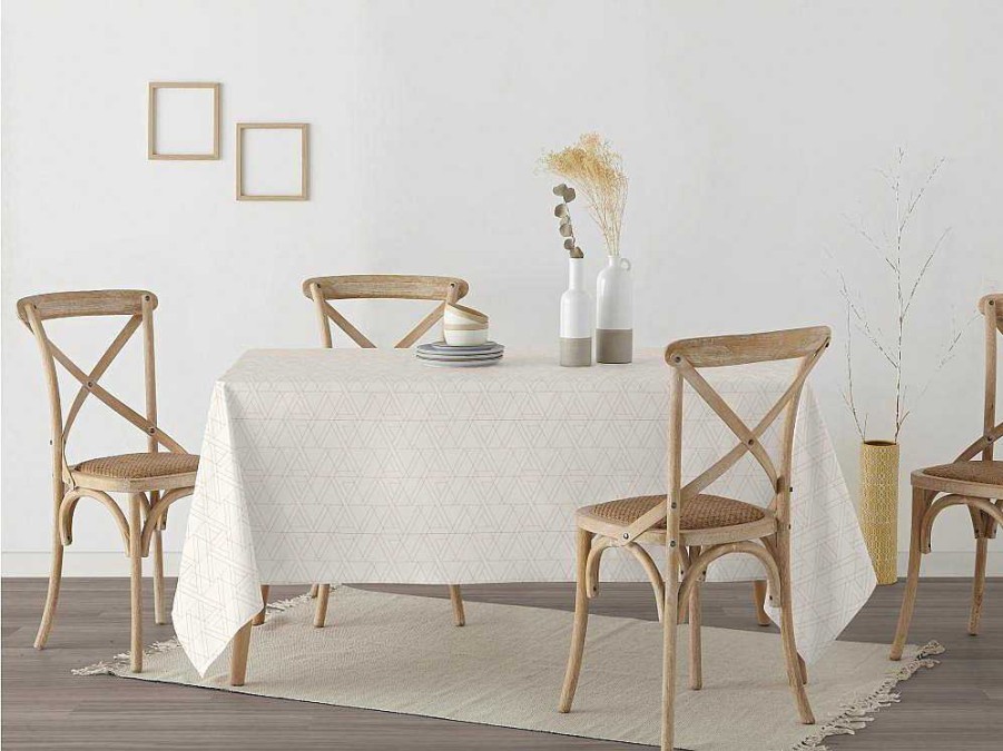 Texteis De Mesa | Purline Nappe Anti-Taches 100% Coton 1 Piece Beige A Lignes Fondues 100X140