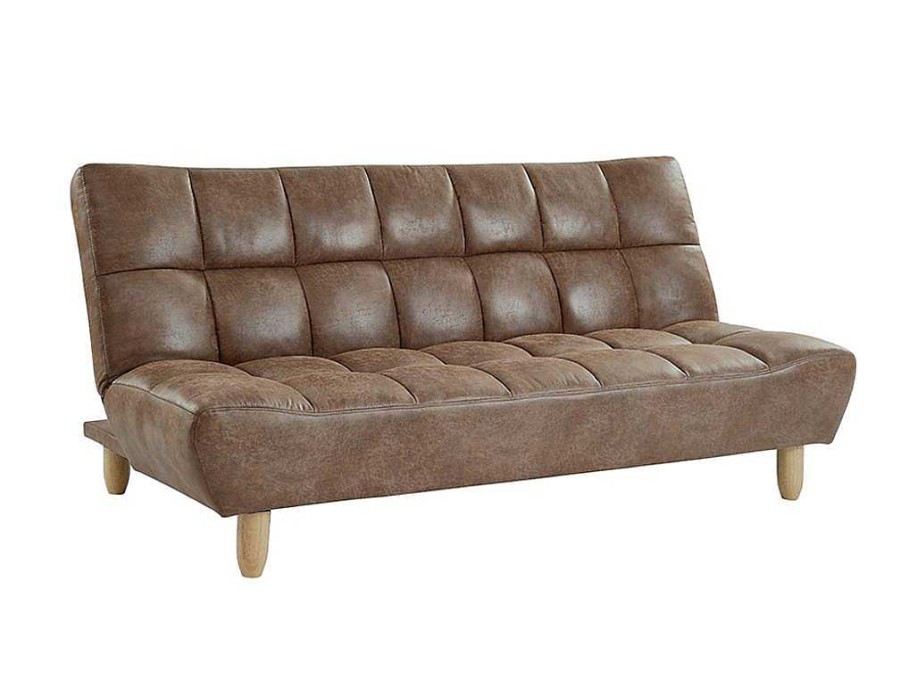 Sofa Cama Clic-Clac E Dobravel | Vente-unique Sofa Cama Modular Em Microfibra Efeito Envelhecido Castanho Vintage - Esteban