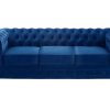 Conjunto Sofa E Poltrona | Vente-unique Sofa De 3+2+1 Lugares Em Veludo Cor Azul Real - Chesterfield