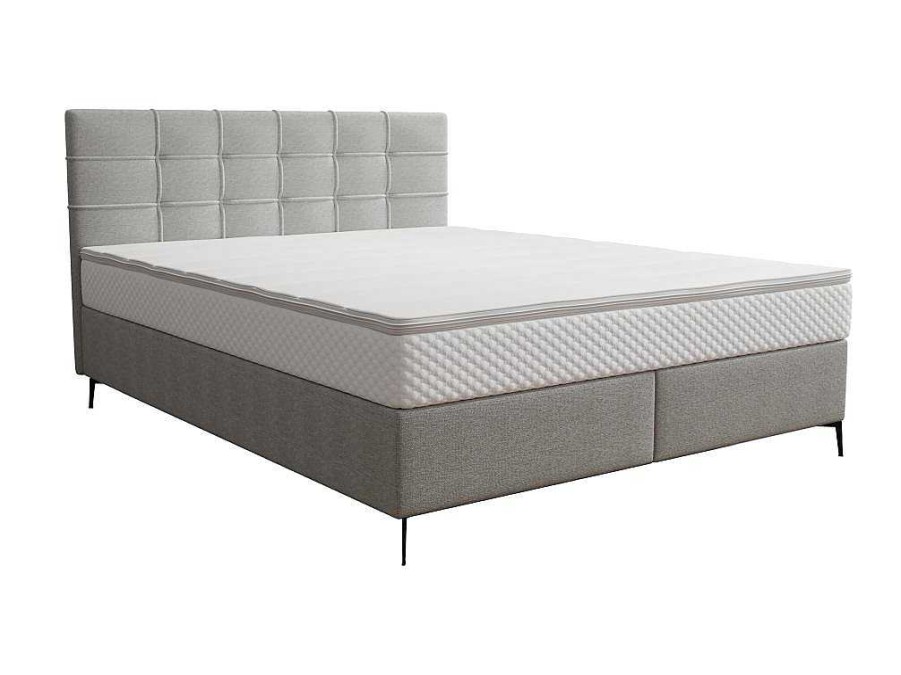 Cama Boxspring, Cama Continental | Ysmée Conjunto Completo Boxspring Com Cabeceira Estofada + Sommier + Colchao + Sobrecolchao 180 X 200 Cm Tecido Cinza-Claro - Inao De Ysmee