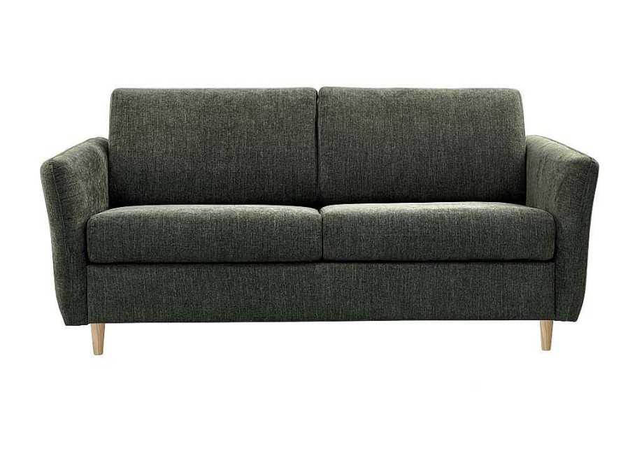 Sofa Cama De Abertura Rapida | Vente-unique Sofa De 3 Lugares Convertivel Abertura Rapida Tecido Matizado Verde, Cama 140 Cm E Colchao 14 Cm - Arcadia