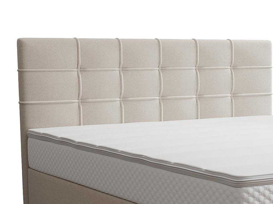 Cama Boxspring, Cama Continental | Ysmée Conjunto Completo Boxspring Com Cabeceira Estofada + Sommier + Colchao + Sobrecolchao 160 X 200 Cm Tecido Bege - Inao De Ysmee