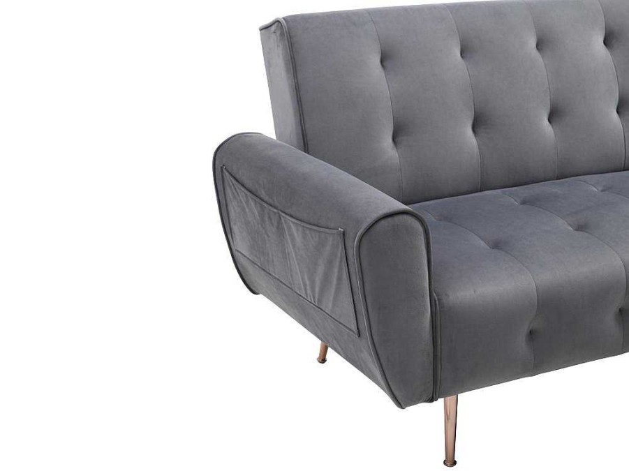 Sofa Cama Clic-Clac E Dobravel | Vente-unique Sofa De Canto Convertivel E Reversivel Em Veludo Antracite - Polani