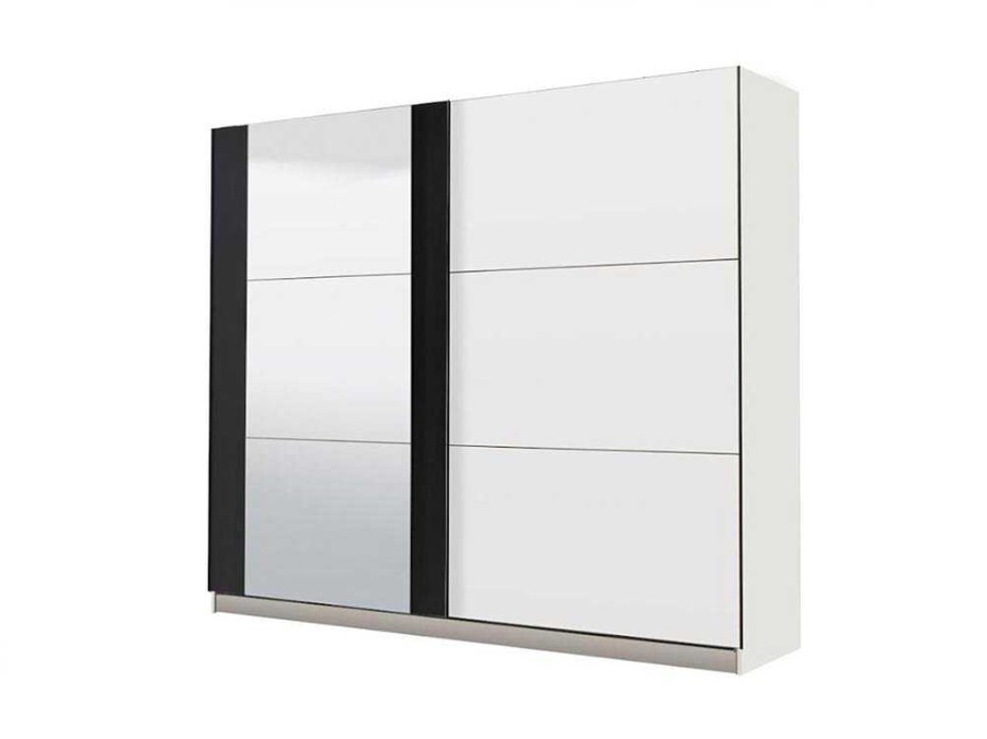 Armario E Roupeiro | Vente-unique Guarda-Roupa Com 2 Portas De Correr E Com Espelho De C.217 Cm Cor Branco E Preto - Sutera