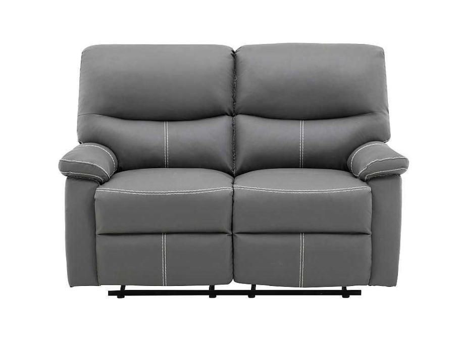 Sofa De Relaxamento Manual | Vente-unique Sofa De 2 Lugares Articulado Em Pele Sintetica Cinza - Canby