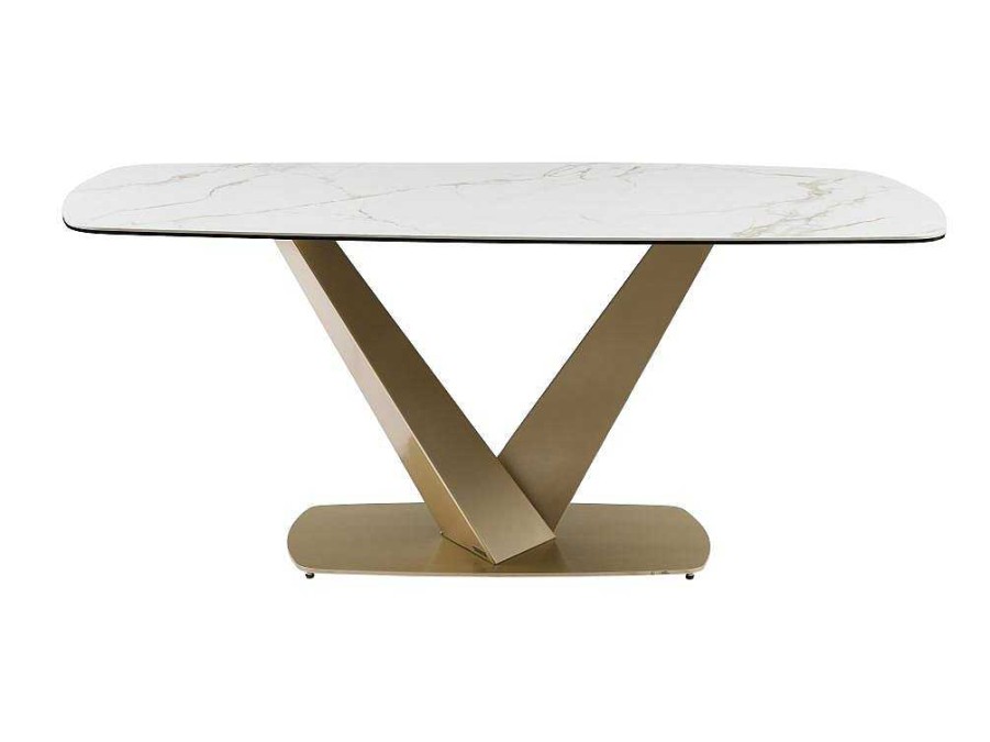 Mesa De Jantar | PASCAL MORABITO Mesa De Jantar De 6 Lugares Em Ceramica E Metal Efeito Marmore Branco E Dourado - Porelima De Pascal Morabito