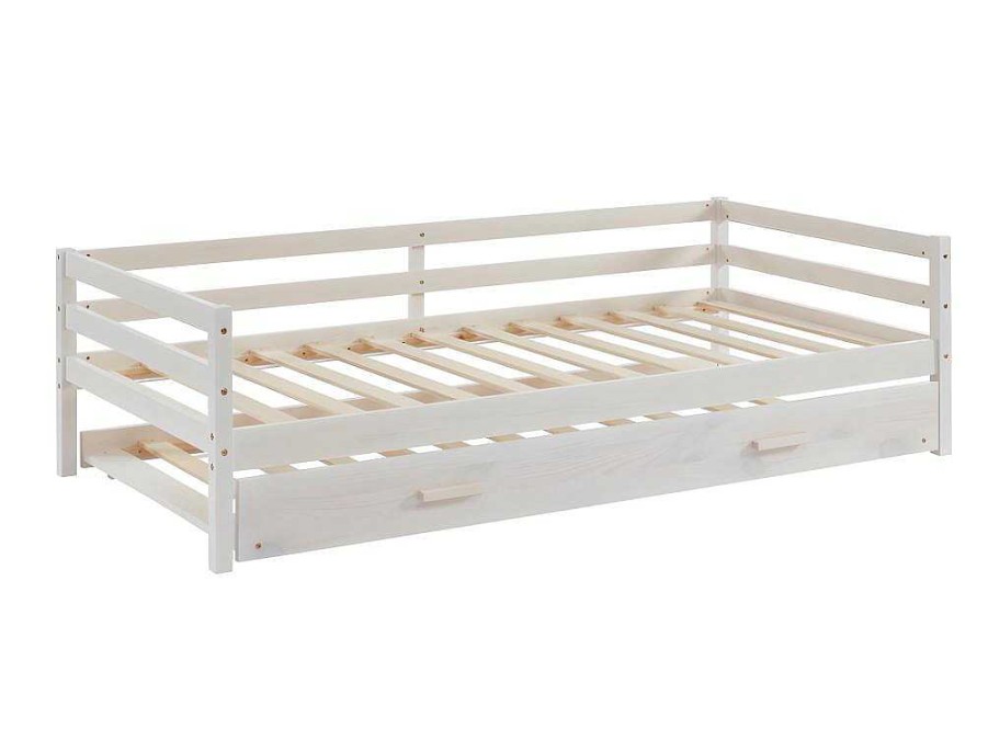 Cama Dupla | Vente-unique Cama Dupla De 2 X 90 X 190 Cm Em Pinho Macico E Mdf Cor Esbranquicada + Colchao - Aedan Ii