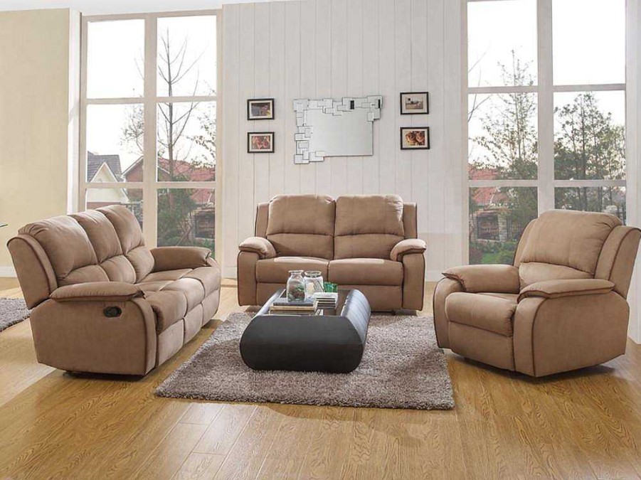 Sofa De Relaxamento Manual | Vente-unique Sofa 2 Lugares Relax Em Microfibra Taupe - Hernani