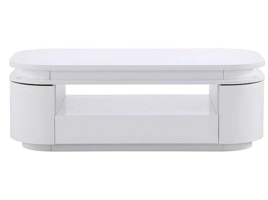 Mesa De Centro | Vente-unique Mesa De Centro 4 Portas E 1 Gaveta Com Leds Em Mdf Lacado A Branco - Vandana