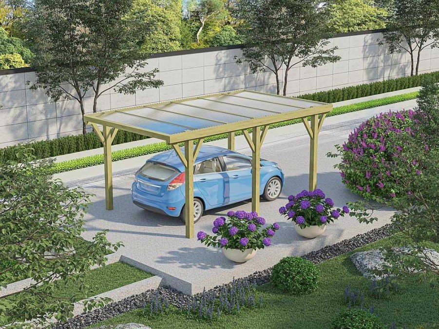 Pergola, Coreto, Quiosque | EXPERTLAND Abrigo Para Carro Individual Autoportante Em Madeira Tratada Com Teto Em Pvc 1 Viatura 15 M - Ouranos