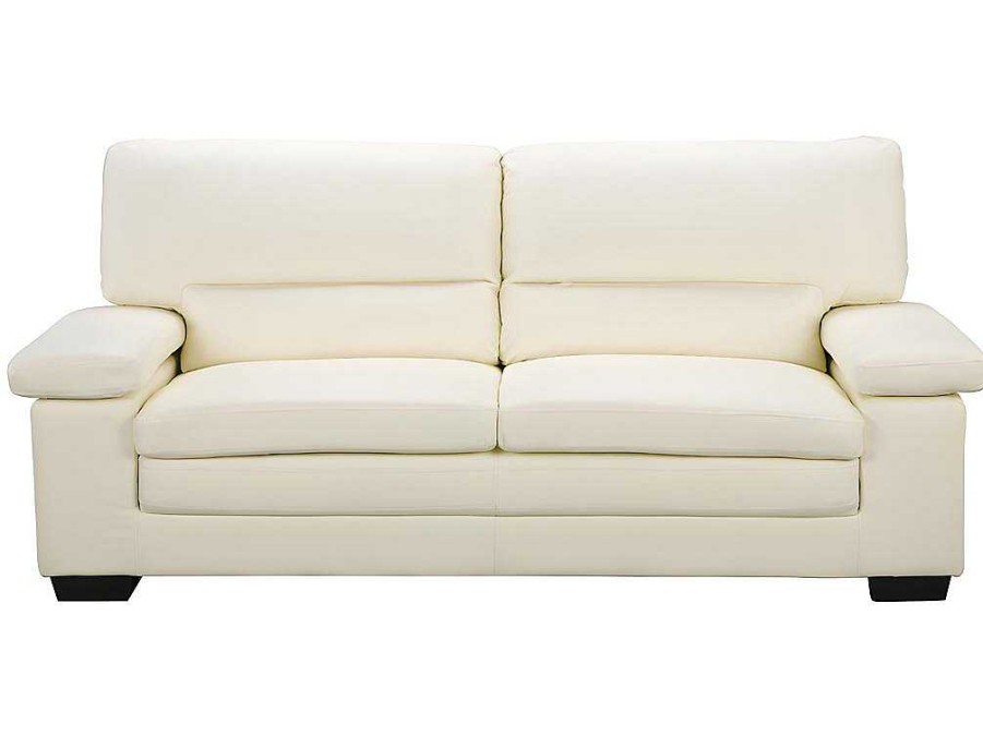 Conjunto Sofa E Poltrona | Vente-unique Sofa De 3 Lugares E Poltrona Em Pele De Bufalo Marfim - Mimas Ii