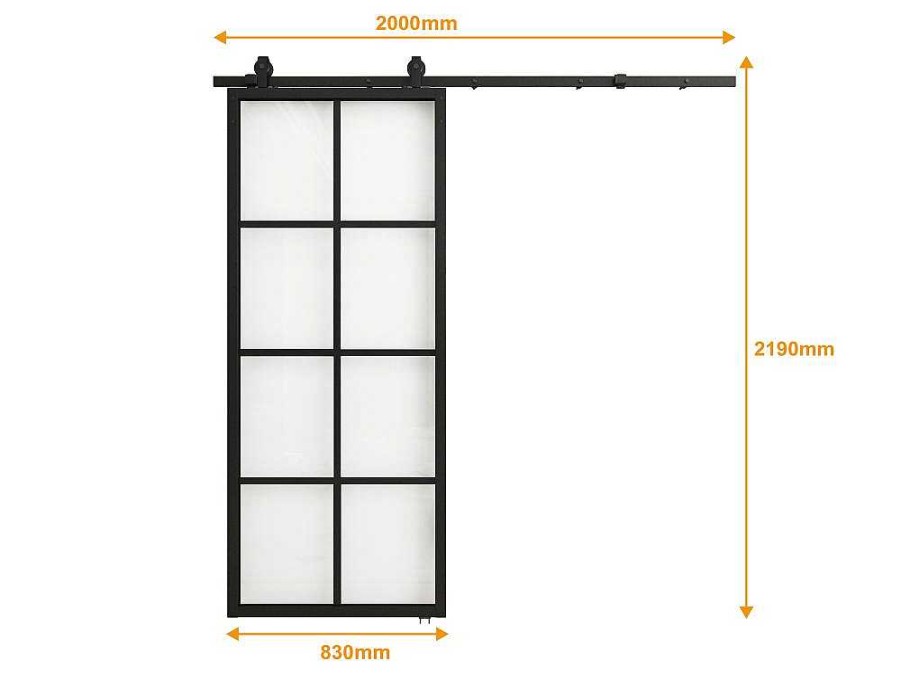 Porta De Correr | Vente-unique Porta De Correr Em Aplique A205 X L83 Cm Aluminio E Vidro Temperado Transparente - Wilden