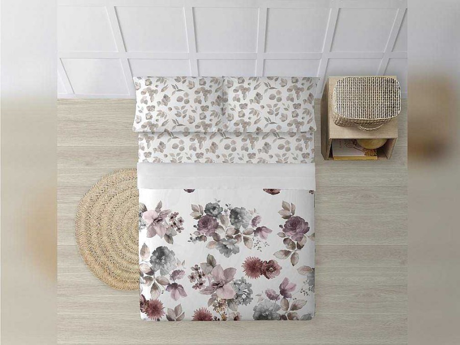 Roupa De Cama | Purline Drap De Dessus 100% Coton 1 Piece Blanc A Fleurs Pastels 220X240