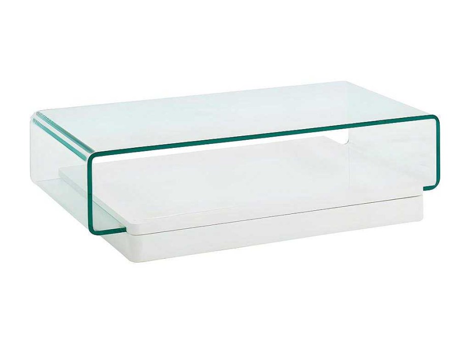 Mesa De Centro | Vente-unique Mesa De Centro Glossie - Vidro Curvado E Mdf Lacado Branco