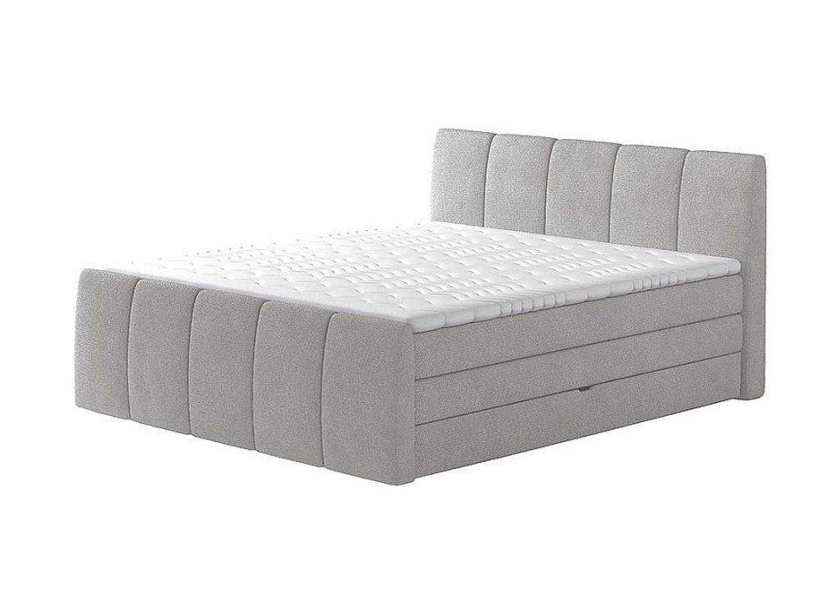 Cama Boxspring, Cama Continental | Palacio Conjunto Boxspring Completo Cabeceira De Cama + Sommiers Com Bau + Colchao + Sobrecolchao Verone - Cinza-Claro - 160X200 Cm