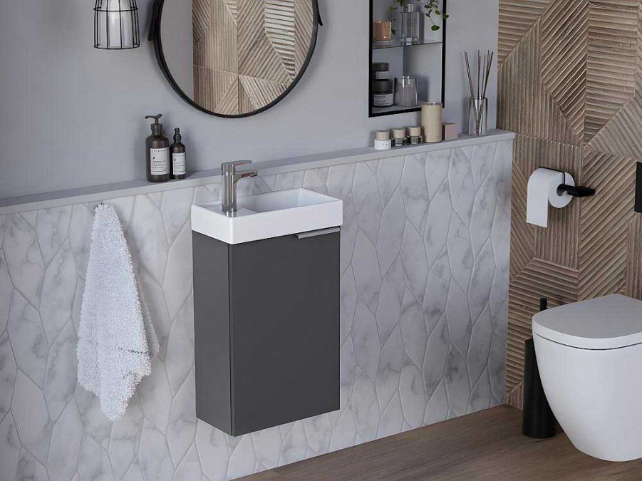 Movel De Wc | Vente-unique Armario Com Lavatorio Suspenso Taho - Cinza