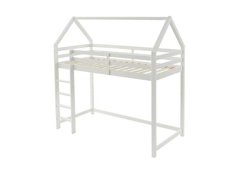 Cama De Crianca | Vente-unique Cama Alta Cabana De 90 X 190 Cm Em Pinho Macico Cor Branco - Tarzia