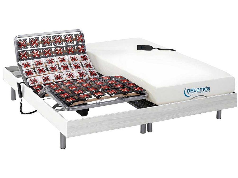 Cama Articulada | DREAMEA Conjunto Relaxamento Com Estacas Com Memoria De Forma Hesiode Iii De Dreamea - Motores Okin - Branco - 2X90X200 Cm