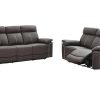 Conjunto De Sofa | Vente-unique Sofa De 3+2 Lugares Relax Eletrico Em Pele Marrom - Isiris