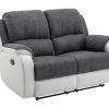 Sofa De Relaxamento Manual | Vente-unique Sofa De 2 Lugares Articulado Em Microfibra E Pele Sintetica Cinzento E Branco - Brody