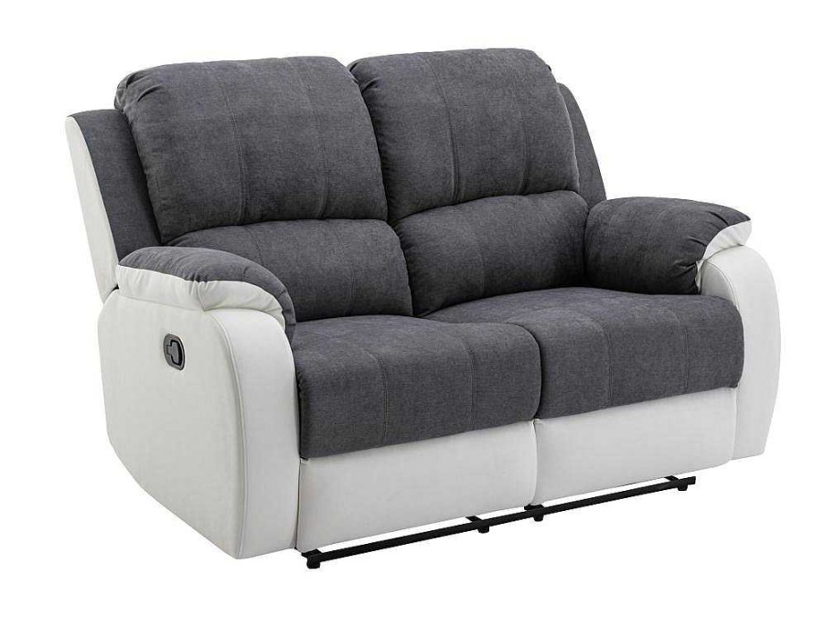 Sofa De Relaxamento Manual | Vente-unique Sofa De 2 Lugares Articulado Em Microfibra E Pele Sintetica Cinzento E Branco - Brody