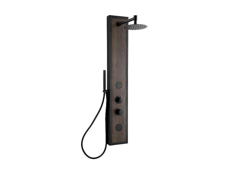 Coluna De Duche | Shower & Design Coluna De Duche De Hidromassagem Preto Com Decoracao Madeira A127 X L48,5 Cm - Ubala