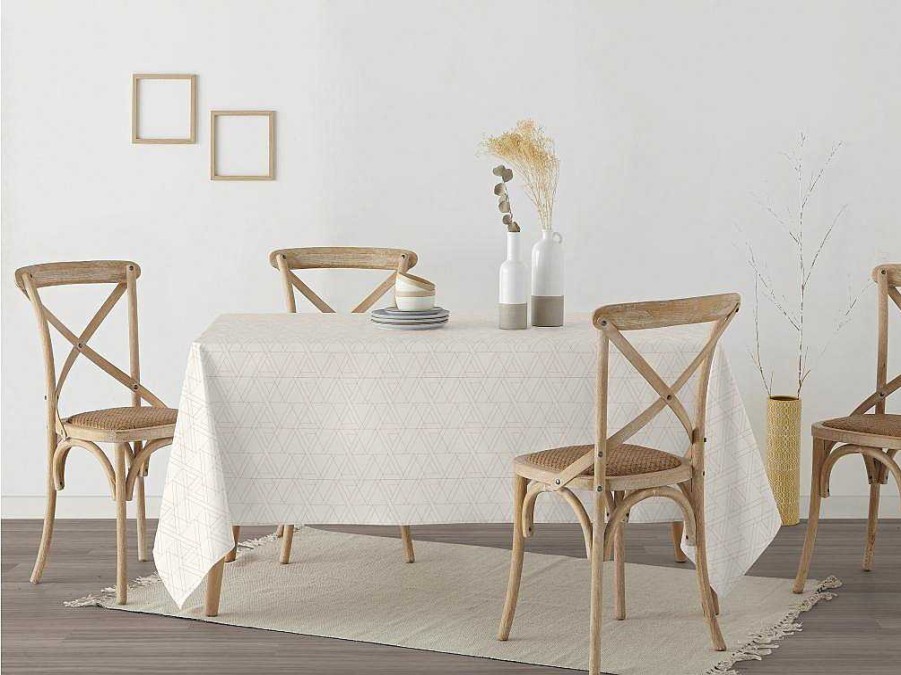 Texteis De Mesa | Purline Nappe Anti-Taches 100% Coton 1 Piece Beige A Lignes Fondues 140X140