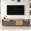 Movel De Tv | Vente-unique Movel De Tv 4 Portas E 2 Prateleiras Natural Claro E Antracite - Cedona