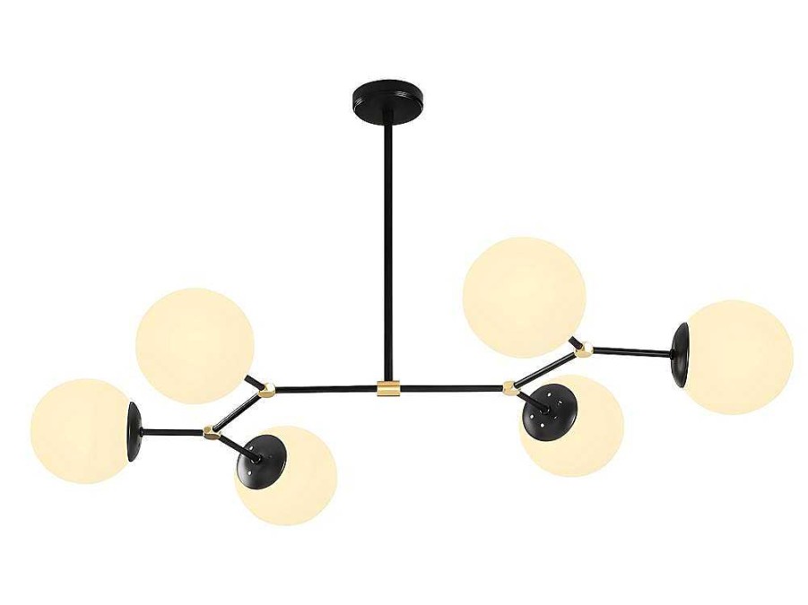 Candeeiro Suspenso | OZAIA Candeeiro De Teto Em Metal 6 Globos De C. 100 X A. 52 Cm Cor Preto E Branco - Damar