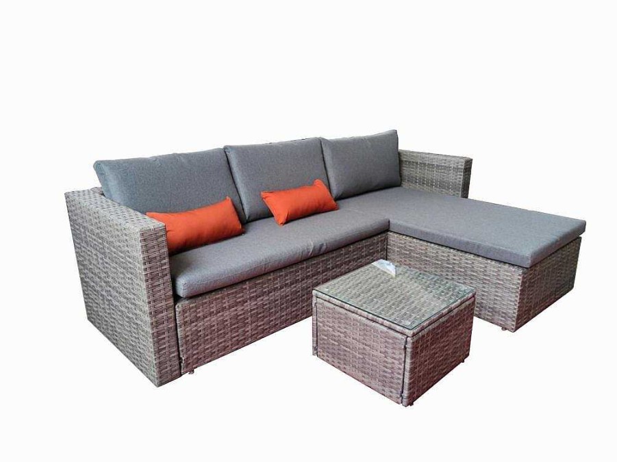 Conjunto Relax De Jardim | Saldosystocks Sofa Chaise Longue Ratan + Mesa. Modelo Ms029-1-Gr, Moveis De Jardim E Terraco