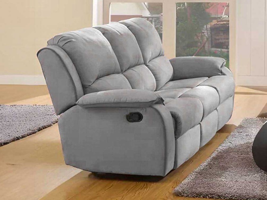 Sofa | Vente-unique Sofa De 3 Lugares Relax Em Microfibra Cinzento - Hernani