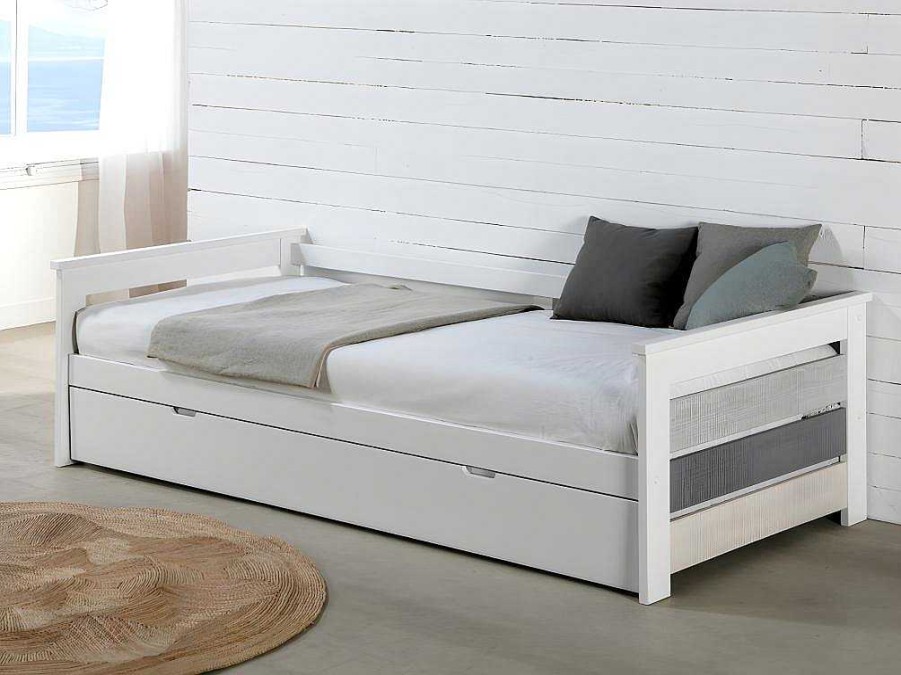 Cama Dupla | Vente-unique Cama Dupla Banco 2X90X190 Cm Mdf Branco + Colchoes - Celiane