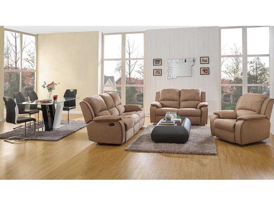 Conjunto De Sofa | Vente-unique Sofa De 3+2 Lugares Relax Em Microfibra Taupe - Hernani