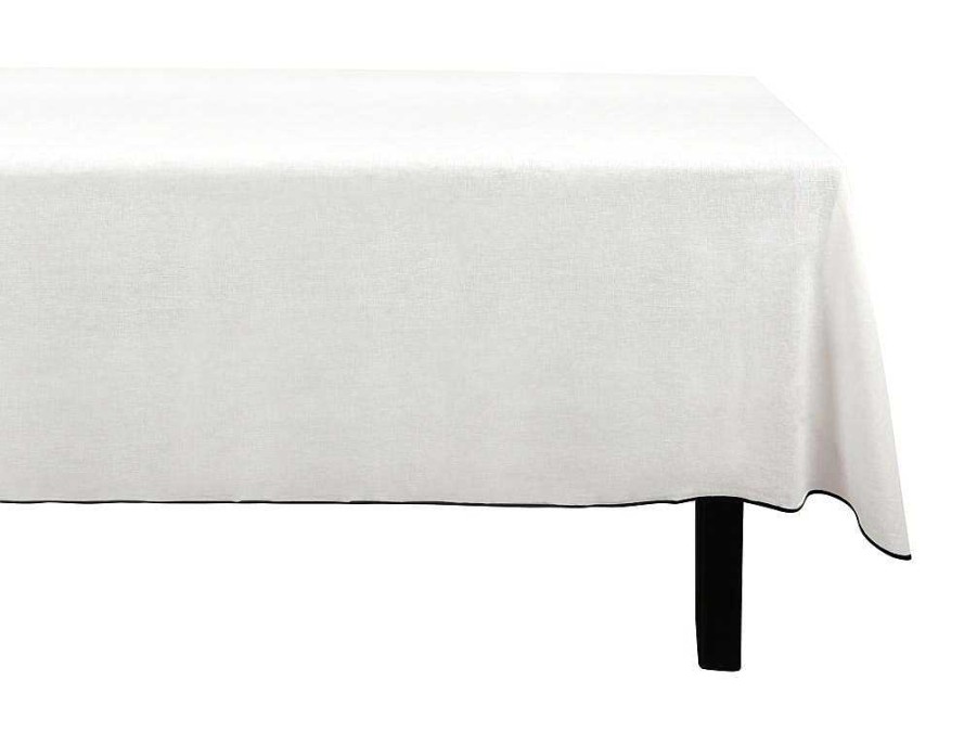 Texteis De Mesa | OZAIA Toalha Em Algodao E Linha Com Borda Preta 170 X 250 Cm Branco Quebrado - Borina