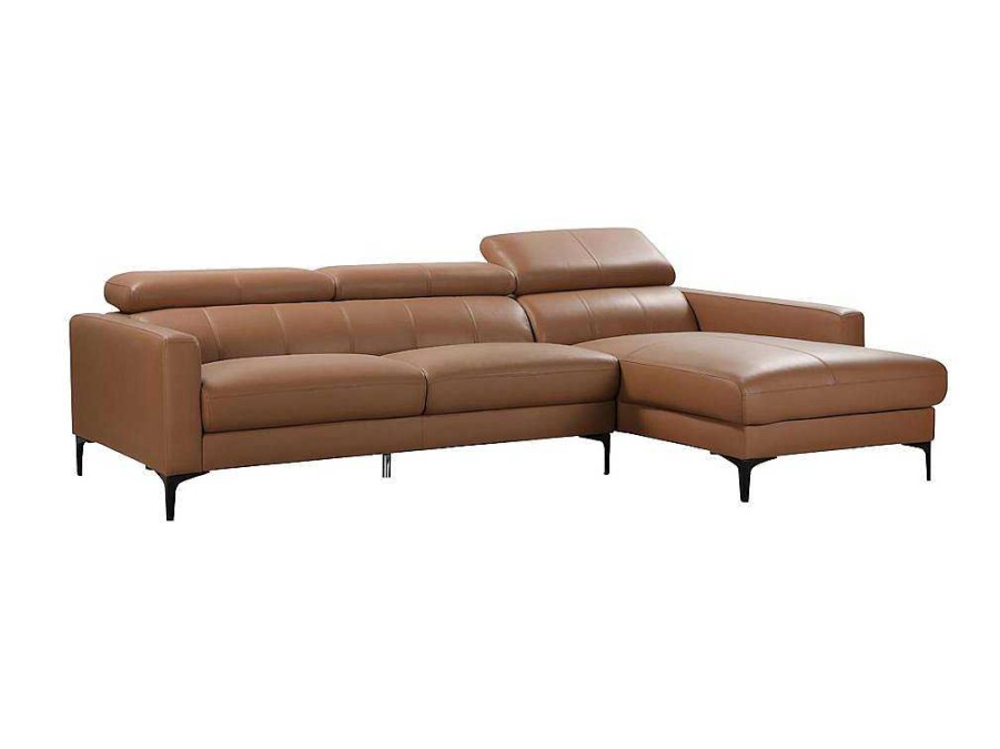 Sofa Em Pele | LINEA SOFA Sofa De Canto Em Pele De Bufalo E Apoios De Cabeca Florence - Caramelo - Canto Direito