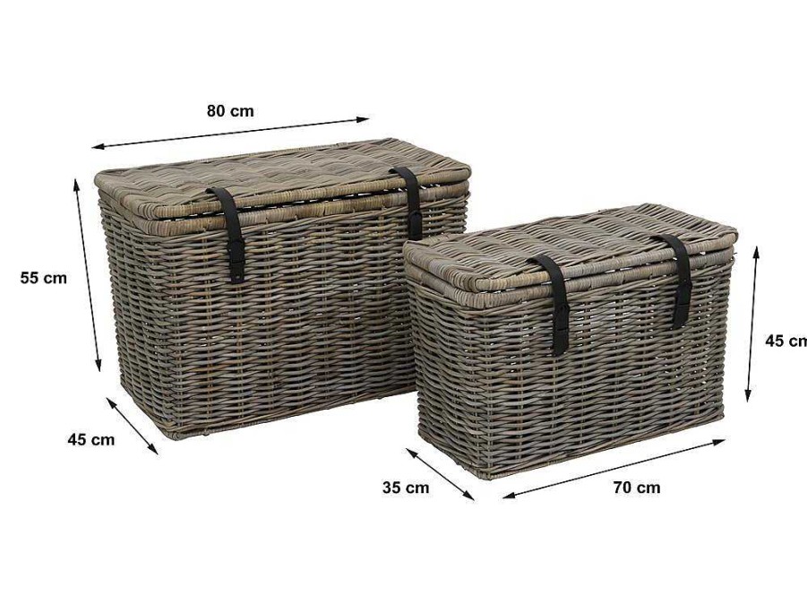 Acessorios De Arrumacao | OZAIA Conjunto De 2 Malas Em Kubu De C80 X L45 X A55 Cm E C70 X L35 X A45 Cm Cor Cinza Natural - Nefta