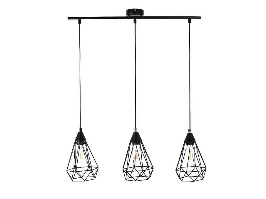 Promocoes Decoracao | OZAIA Candeeiro De Teto Arame 3 Lampadas Estilo Escandinavo Euripide - Metal - 68 X 16,5 X 132 Cm - Preto