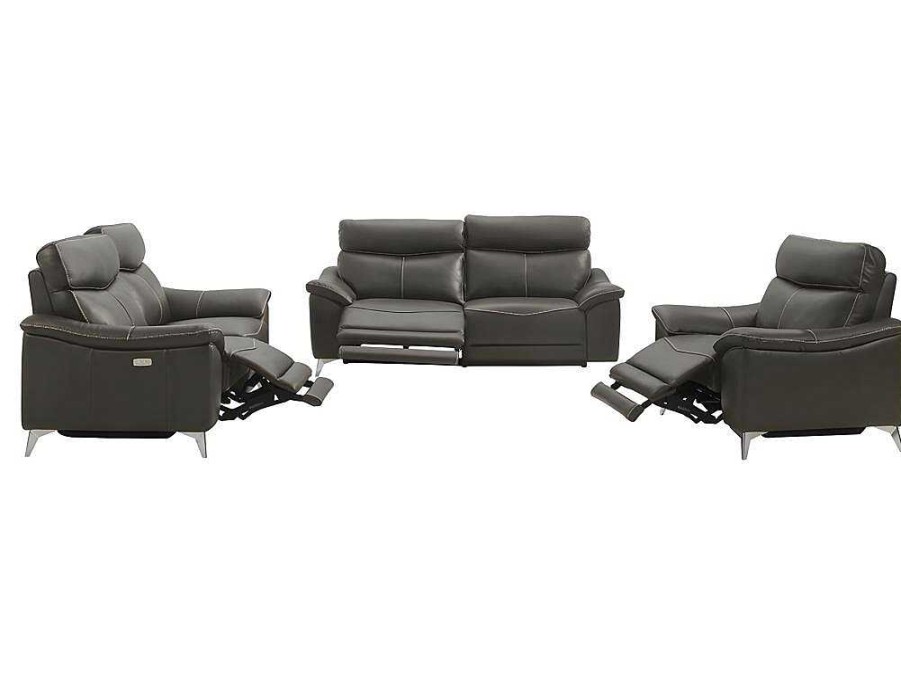 Conjunto Sofa E Poltrona | Vente-unique Sofa De 3+2+1 Lugares Relax Eletrico Em Pele Taupe - Metronomya