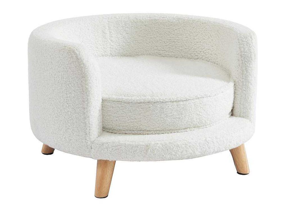 Acessorios Para Animais De Estimacao | Vente-unique Sofa Para Animais Em Tecido Boucle E Pes De Madeira D.56 X A.35 Cm Branco - Misia