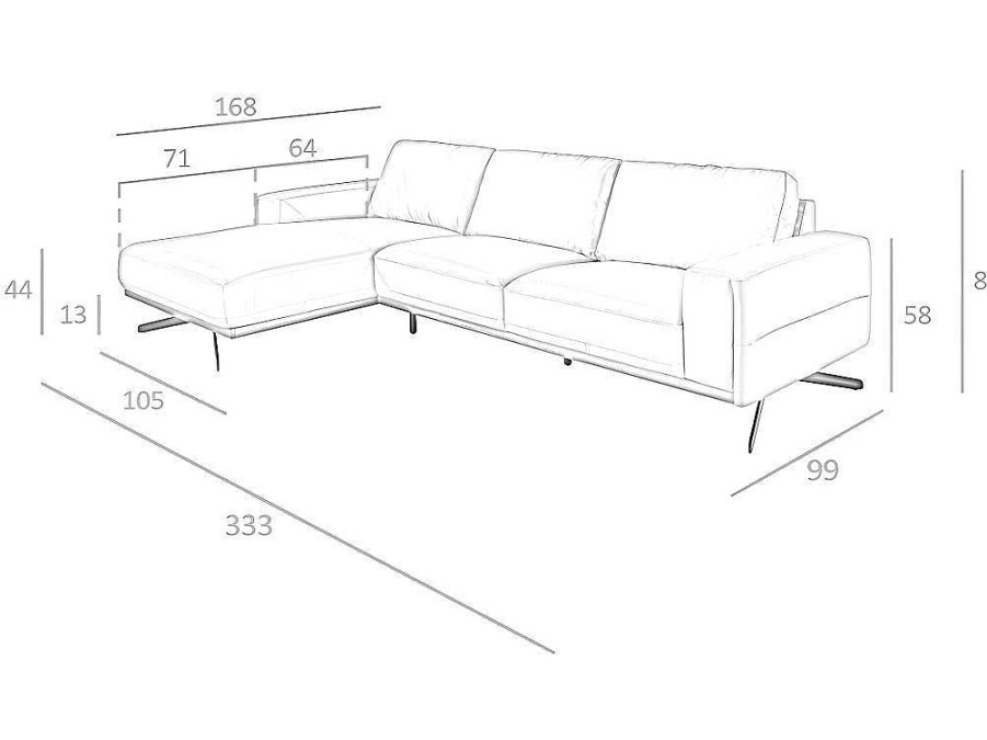 Sofa De Canto | Angel Cerda Sofa Chaise Longue Em Pele E Aco Preto 6161